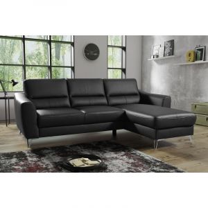 Venesetti - Canap&eacute; d'angle convertible en cuir italien de luxe 5 places santorin, avec coffre, noir, angle droit - Noir