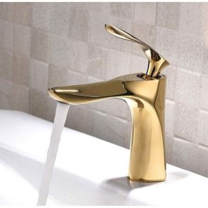 Union - Robinet d'évier de salle de bain large, Robinet de lavabo pour salle de bain Mitigeur en laiton Fini or chrome doré Mitigeur avec lavabo(avec
