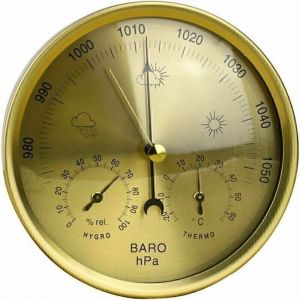 Baromètre anéroïde 3 en 1 de précision - Station météo, thermomètre hygromètre pour intérieur et extérieur avec structure en acier inoxydable - Doré
