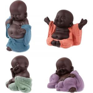4 Pi&egrave;ces Petit Bouddha Statue Bouddha Statue Moine Figurine Th&eacute; Art Ornement