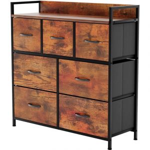 Chiffonnier Tissu Chorley 7 Tiroirs Style Rustique H 85.2 x L 83 x P 29 cm, Brun-Rustique
