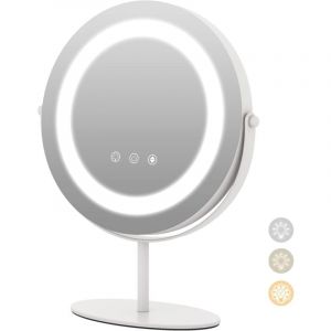 Goplus - Miroir de Maquillage Pivotant 360°,3 Couleurs et Luminosité Réglables, Contrôle Tactile (φ25cm Base Haute)