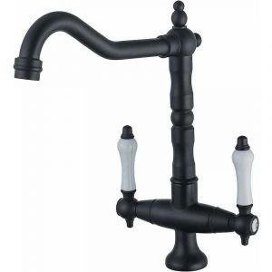 Robinet de cuisine r&eacute;tro noir, mitigeur de cuisine mitigeur &agrave; deux poign&eacute;es, mitigeur d'&eacute;vier pivotant &agrave; 360&deg;, mitigeur mitigeur d'&eacute;vier de cuisine