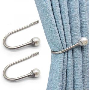 Embrasse de Rideau 2 pi&egrave;ces,Attaches Robustes Perle, Support de Crochets en m&eacute;tal de Style U pour Rideau, D&eacute;coration de Chambre en argen