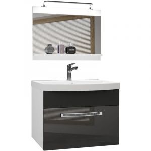 Belini - Meuble de Salle de Bain Lavabo Inclus, Meuble sous-Vasque et Miroir de Salle de Bains Largeur: 60 cm Kit d'éclairage Inclus Couleur : Argent