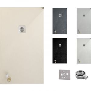 Varobath - Receveur de douche one 100x120 - Mat&eacute;riau en r&eacute;sine avec charge min&eacute;rale et texture ardoise C3 antid&eacute;rapante - Comprend une vanne de