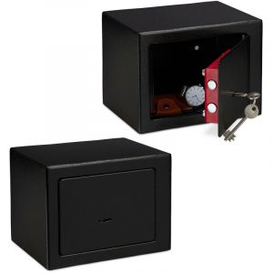 Relaxdays - Coffre-fort avec clé, lot de 2, Panneton double, Fixation au mur ou au sol, petit coffre-fort, hlp: 17x23x17, noir