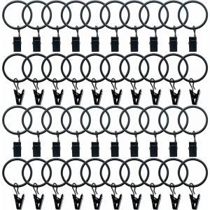Lot de 40 Anneaux de Rideaux en M&eacute;tal Clips de Rideau avec Anneaux 32mm de Diam&egrave;tre Pince pour Rideaux pour Tringle &agrave; Rideaux Noir