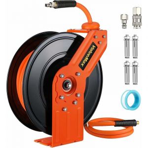 Enrouleur pneumatique 15m &ndash; Pression 300 PSI &ndash; Raccord 1/4' BSPT en laiton &ndash; D&eacute;vidoir m&eacute;tallique avec enroulement automatique - 300PSI