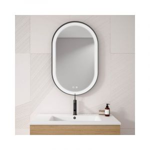 Adema Vygo miroir ovale 80x50cm 6mm avec bord noir, &eacute;clairage et chauffage du miroir y compris mat&eacute;riel de fixation