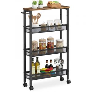 Relaxdays Chariot de niche &eacute;troit 4 niveaux 77 x 13 x 45,5 cm m&eacute;tal brun/noir pour salle de bain et cuisine