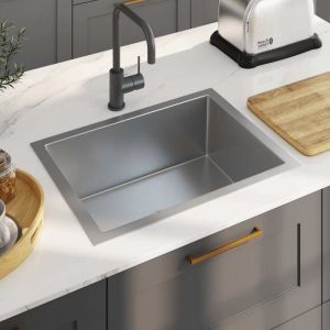 Maison Chic - vier de cuisine Evier 1 bac Évier à poser fait à la main - avec crépine Acier inoxydable