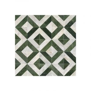 Sol en vinyle éco-conçu - Losanges de marbre - Blanc et vert - Echantillon 15 x 20 cm