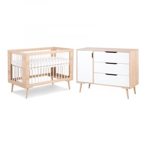 Lit bébé et Commode à langer LittleSky by Klups Sofie Hêtre et Blanc
