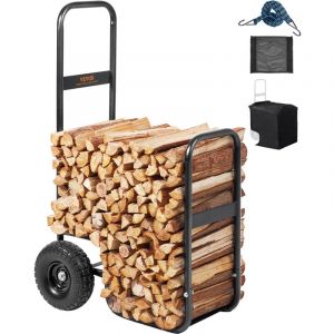 Chariot Transport Bois de Chauffage Charge 113,4 kg Chariot de Buches de Bois Acier 67x52x110 cm Range Buche Interieur avec Roues pu Housse