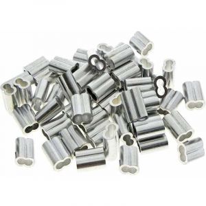 50 Pièces Manchons Doubles en Aluminium, 3mm Câble Acier Manchons, Clips de Manchon de Boucle de Sertissage en Aluminium avec Doubles Embouts, pour