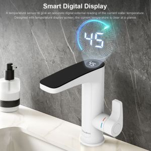 Robinet de salle de bain avec chauffe-eau instantané, robinet de lavabo à affichage numérique led, robinets de lavabo étanches IPX4, mitigeur