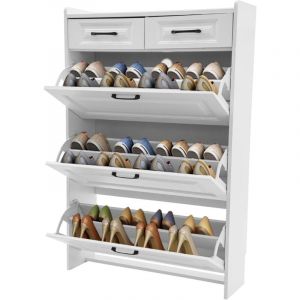 Armoire à chaussures avec 2 tiroirs et 3 tiroirs rétractables, moulage sous vide à haute température, étagère à chaussures inclinable et