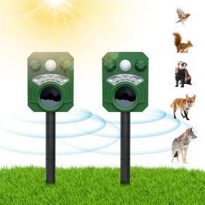 Gotrays - 2PCS Répulsif Chat Ultrason, Repulsif Chat Chien Exterieur, Répulsif Charge Solaire étanche pour Animaux Sauvage, Répulsif Ultrason avec