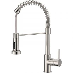 Debuns - Robinet Cuisine, Mitigeur Cuisine Avec Douchette Pivotant à 360° d'Évier à Arc Élevé Pulvérisateur Escamotable 2 Modes, Acier Inoxydable