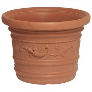 Saturnia pot résine ronde, couleur terre cuite, résistant, ideal extérieur, 60 cm diamètre.