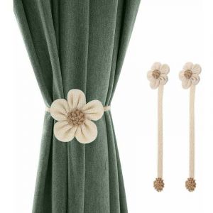 Embrasses &agrave; Rideaux Magn&eacute;tique avec Boucles, [Lot de 2] Embrasse Rideau Large Aimant&eacute;e de Tressage en Lin D&eacute;coratif de Tournesol avec Cordon