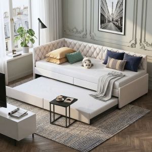 JOOKGBD- Canap&eacute;-lit convertible 90/180x200 cm, Lit escamotable 2 places avec sommier &agrave; lattes, Canap&eacute;-lit multifonctionnel en velours, pour petit