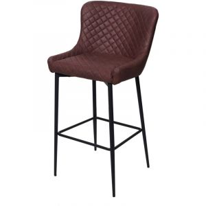 HHG - jamais utilis&eacute;] Tabouret de bar 062, pour comptoir, m&eacute;tal, vintage, avec repose-pied, tissu / textile marron