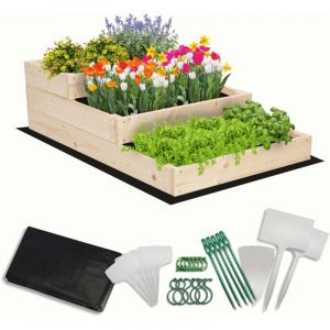 MODO24 Carr&eacute; potager sur&eacute;lev&eacute; en bois, 3 niveaux en cascade, 27x60x93 cm, jardin/terrasse, kit jardinier inclus, naturel