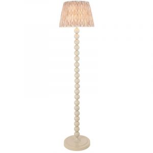 Endon Higgledy Lampadaire blanc amande brillant avec abat-jour en tissu imprim&eacute; neutre Ikat 35 cm E27