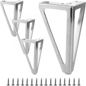Oungy Lot de 4 pieds de meubles en métal - 15 cm - Argenté - Pour canapé, armoire, canapé, table de chevet, armoires TV, tiroirs
