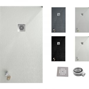 Varobath - Receveur de douche one 100x200 - Mat&eacute;riau en r&eacute;sine avec charge min&eacute;rale et texture ardoise C3 antid&eacute;rapante - Comprend une vanne de