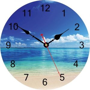 Bleu Paisible Mer Horloge Murale, Silencieux Belle Ciel Plage Rond Horloges, Facile &agrave; Lire D&eacute;coratif Horloge Murale pour la Cuisine Salle de Bains Le