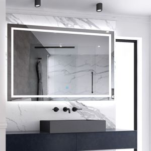 Miroir de salle de bain lumineux L.140 x H.80 cm avec Anti-Bu&eacute;e + 3 Couleurs + Dimmable, Miroir LED Mural