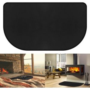 Tapis de cheminée ignifuge en silicone et fibre de verre noir, 122 x 73 cm, pour poêle à bois, protection de sol pour intérieur et extérieur (1 mm).