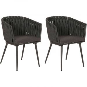 [JAMAIS UTILIS&Eacute;] Set de 2 chaises de jardin en aluminium HHG-418, chaise d'ext&eacute;rieur avec accoudoirs, olefin corde tress&eacute;e Rope, anthracite Coussin