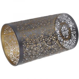 Lampe à Tensée Creux Sculpture Métallique Cylindrique Motif Circulaire E27 E26 Table Table de Chevet Décorative Détachable Lampe à Lampe de la Lampe