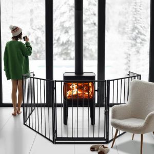 Barrière de sécurité enfant 305 cm Barrière Pare Feu Grille de protection métal pliable avec porte inclus - Tolletour