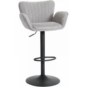 Tabouret de bar HHG 098avec accoudoir repose-pieds pivotant tissu/textile fer, gris clair pied noir