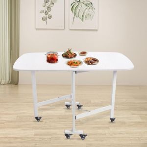 Table pliante carr&eacute;e - 120 x 80 x 75 cm - Table de camping pliable portable avec 6 roulettes - Table d'appoint mobile - Table de salle &agrave; manger pour