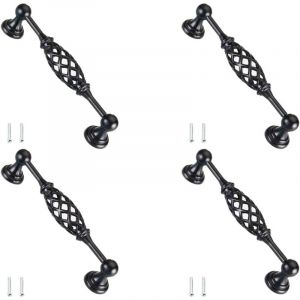 Lot de 4 poign&eacute;es de tiroir traditionnelles, poign&eacute;es de porte en forme de cage &agrave; oiseaux en m&eacute;tal, poign&eacute;e en arc antique avec vis, espacement des