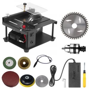 Scie circulaire multifonctionnelle, mini scie de bureau, machine de d&eacute;coupe &eacute;lectrique avec lame de scie, meule, angle de vitesse r&eacute;glable, pour