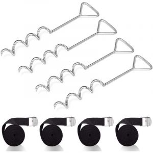 Ancrage au Sol Trampoline avec Sangles - Boucles en Acier, Kit d'ancrage Trampoline Spiral&eacute;s en Acier, Fixation pour Trampoline, Robustes Piquet