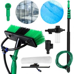 Tubiaz - swanew Brosse de lavage manche télescopique 3.6/4.8m de long, balai avec arrivée d'eau, pour le nettoyage des dalles de terrasse, des