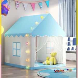 Princesse Tente de Jeux Grand Bleu Ch&acirc;teau de,Maisonnette/tente de jeu d'int&eacute;rieur avec lumi&egrave;res LED, 105 x 120 x 128 cm