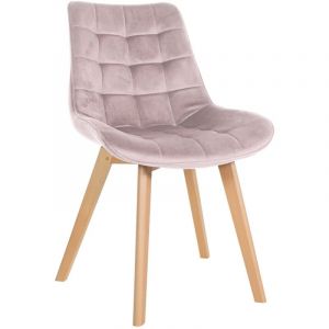 Chaise de salle à manger x1 design scandinave coutures carrées en velours rose pieds en bois clair 100002189