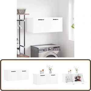 Armoire murale blanc brillant 80x36,5x35 cm bois d'ingénierie - Armoire Murale - Meuble De Rangement - Armoire Blanche - Étagère Murale - Rangement