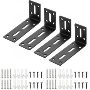 &Eacute;querre d'angle en L - &Eacute;querre &agrave; angle droit avec vis - Pour fixation de meubles et d'&eacute;tag&egrave;res - Noir - 60 x 120 x 40 mm - 4 pi&egrave;ces