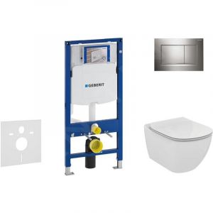 Duofix - B&acirc;ti-support pour wc suspendu avec plaque de d&eacute;clenchement Sigma 30, chrome brillant/chrome mat + Ideal - Geberit