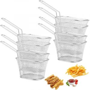 Panier à Frites en Acier Inoxydable - 8pcs Panier à Frites Carré Individuels, Plats de Service à Frites Outils de Cuisine pour Friture Alimentaire